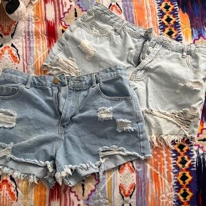 Distressed Denim Women Shorts - Light Blue and Blue
